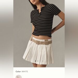 NWT new Anthropologie Maeve pleated skort belt 14 white tan skirt with shorts